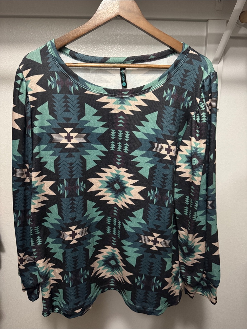Sterling Kreek teal Aztec long sleeve top